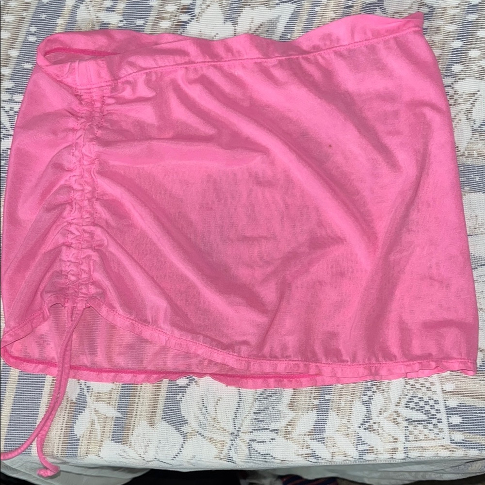 Pink Ruched Mini Bathing Suit Cover Up  Cute See Through Skirt